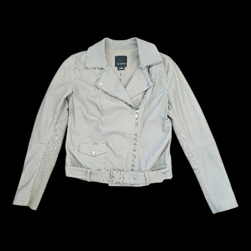 Trouvè Light Gray LambSkin SoftLeather Asymmetrical Zipper Belted Moto Jacket S